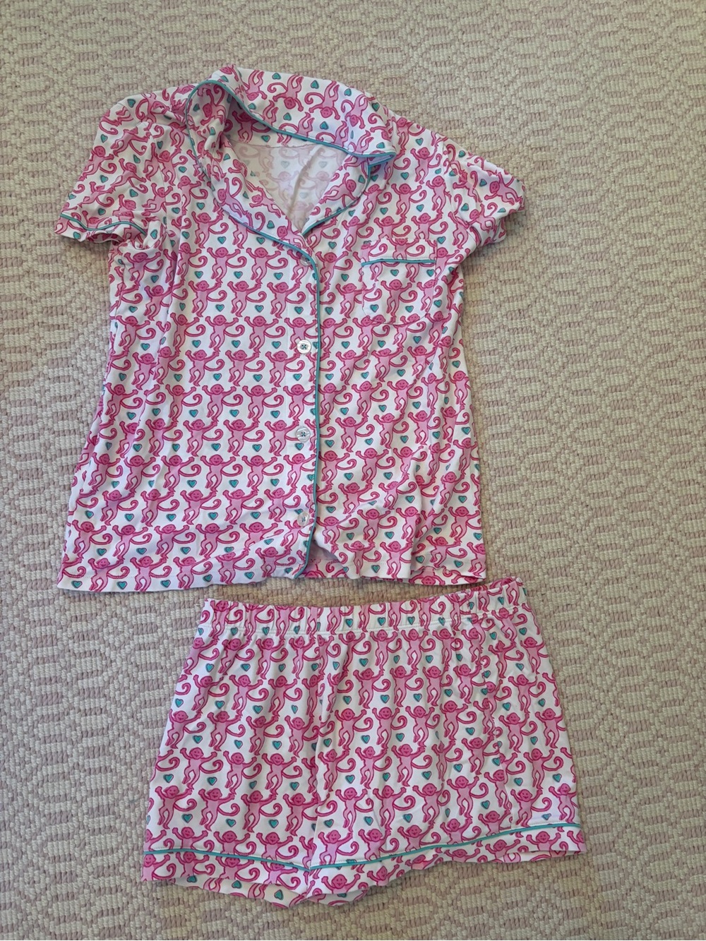 roller rabbit lovely monkey polo pajamas bubblegum - Picture 3 of 3